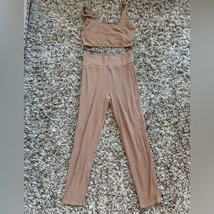 Abercrombie & Fitch Brown Ribbed High Waisted Leggings and Bra Top Set